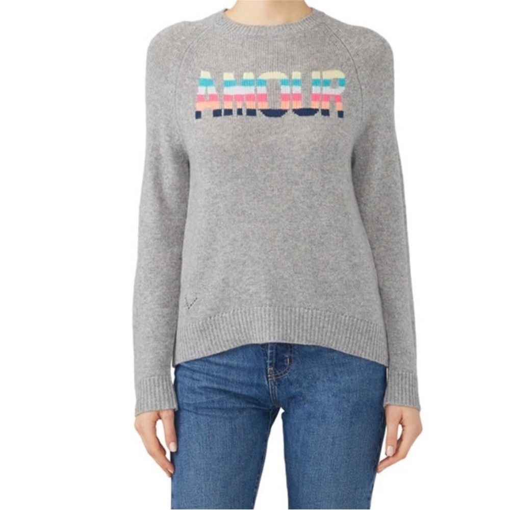 Zadig & Voltaire Cashmere Sweater, Gray with colorful “Amour” fits like S/M